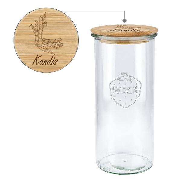 Holzdeckelset "Kandis" mit WECK Sturzglas 1500ml Holzdeckelset "Kandis" mit WECK Sturzglas 1500ml