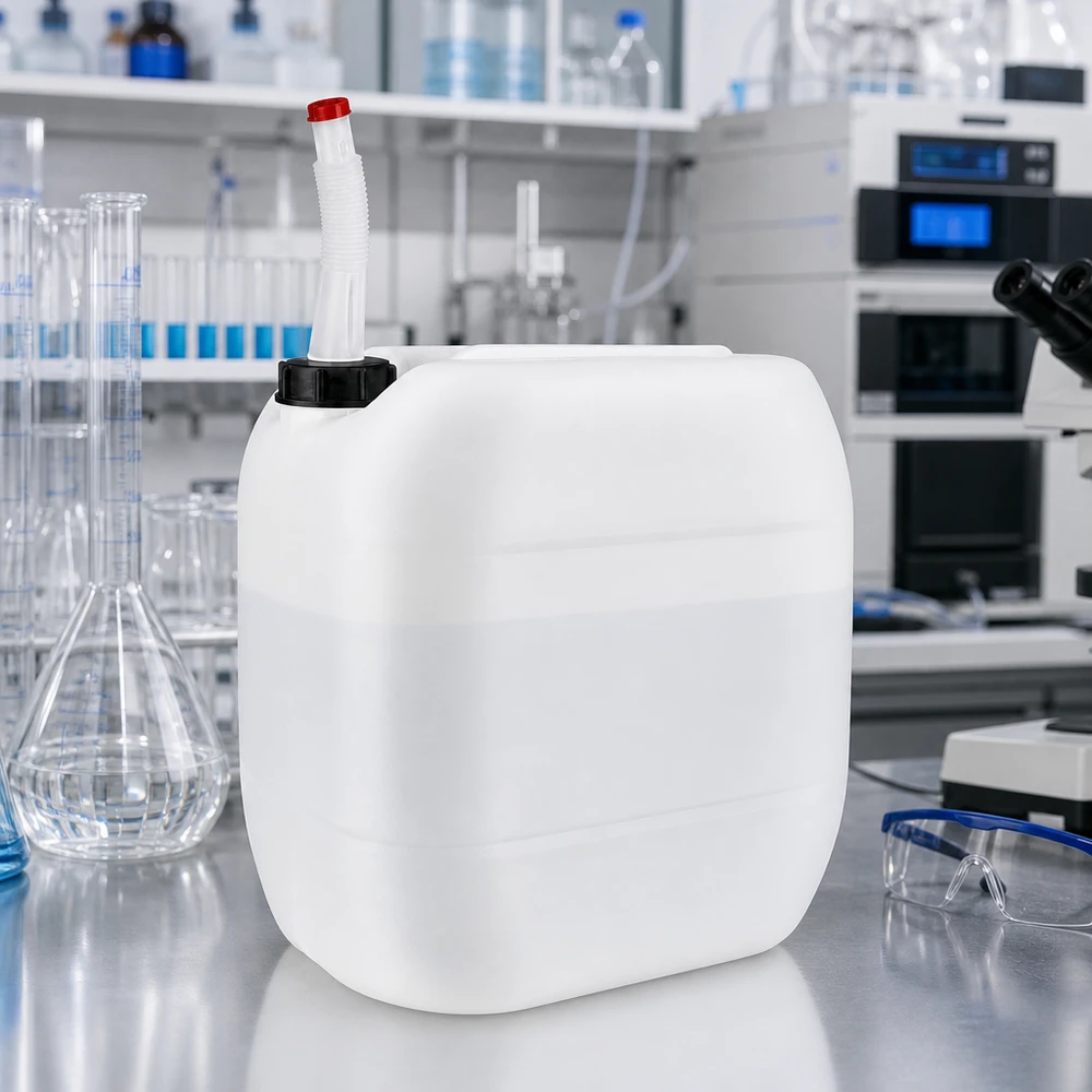 Bidon 30 litres avec tuyau d'écoulement Flex Bidon en plastique de 30 L adapté au contact alimentaire, muni d'un bouchon à vis noir et d'un tube de remplissage flexible