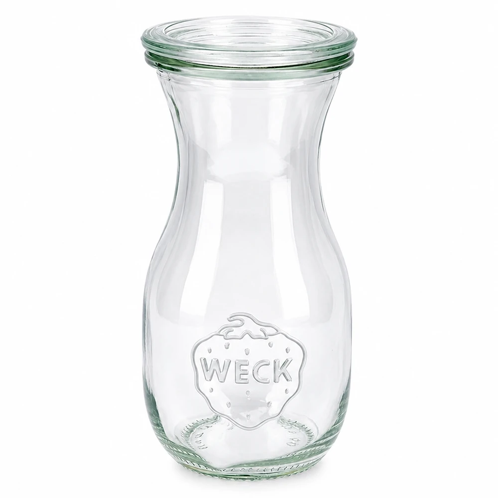 Bouteille à jus de 290 ml avec couvercle en verre WECK RR60 WECK Saftflasche 290ml aus Glas mit Glasdeckel RR60 transparent mit Weck-Logo für Saft und Getränke