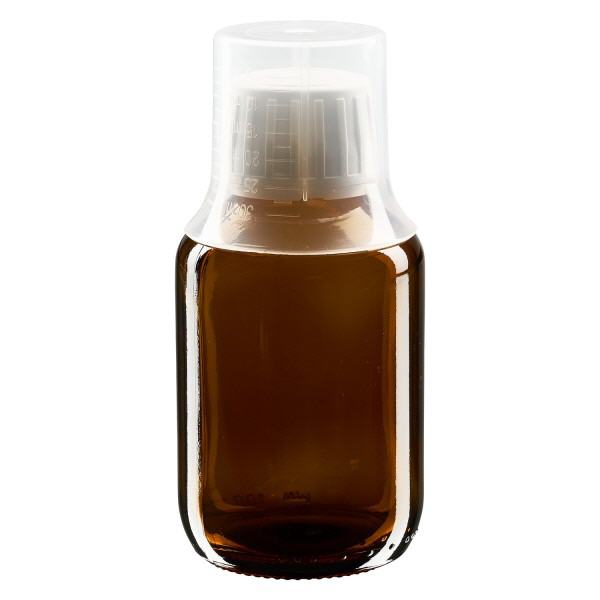 Flacone per medicinali da 100 ml marrone, tappo OV con coppetta dosatrice 3 Flacone per medicinali da 100 ml marrone, tappo OV con coppetta dosatrice 3