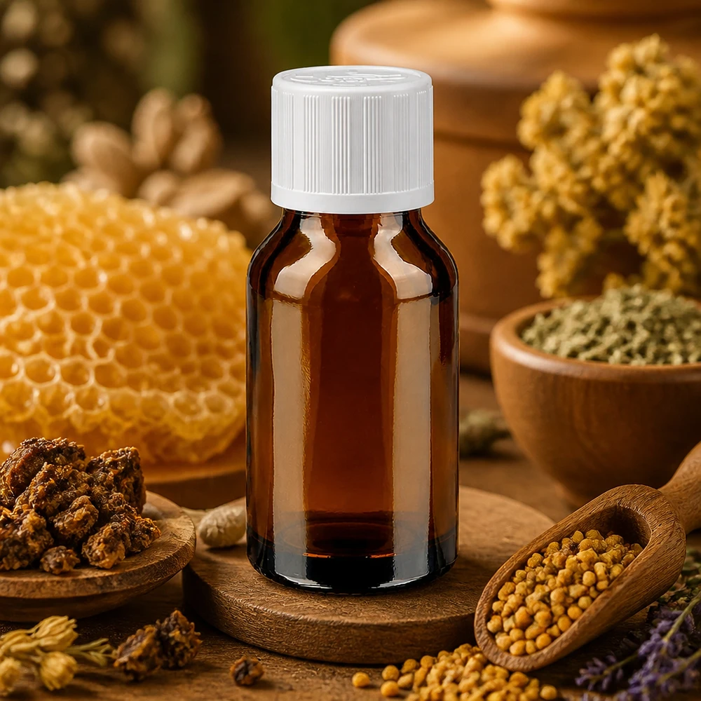 Apothekenflasche braun 30ml Schraubverschluss weiß Kindersicherung Standard Apothekerflasche 30ml Braunglas mit sicherem weißen Schraubverschluss für Bienen- und Kräuterprodukte