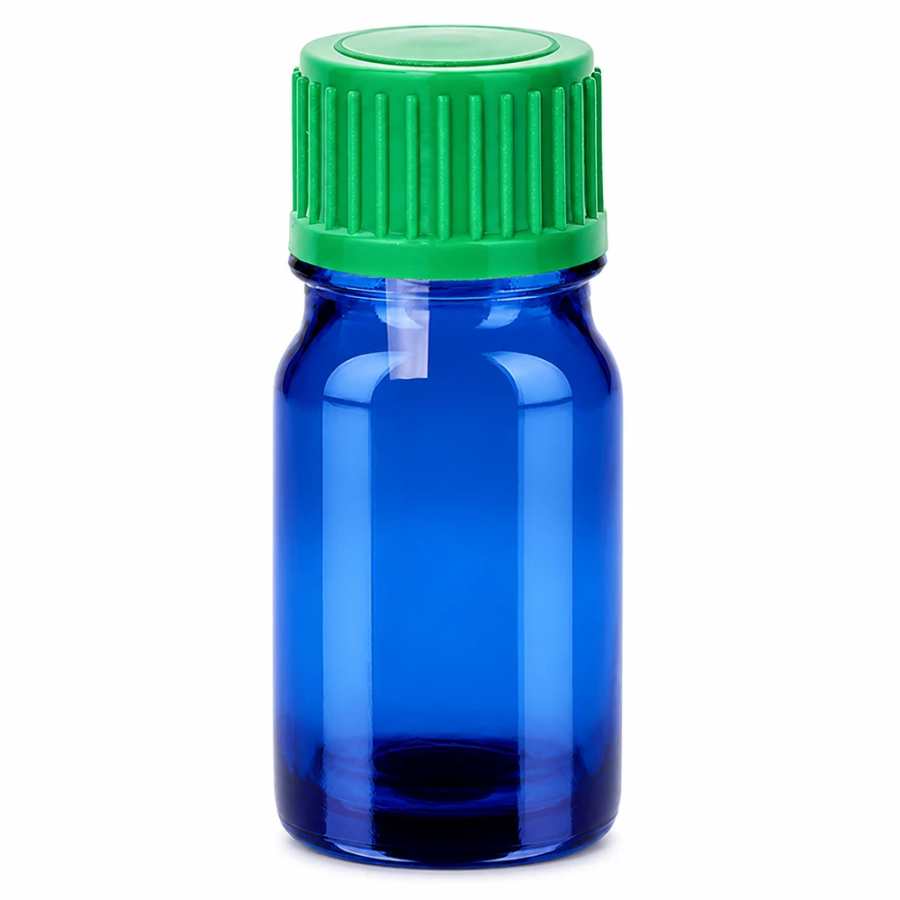 Flacon compte-goutte 5ml 0.8mm vert STD BlueLine UT18/5 Flacon compact de 5ml en bleu avec bouchon compte-gouttes vert pour un dosage précis