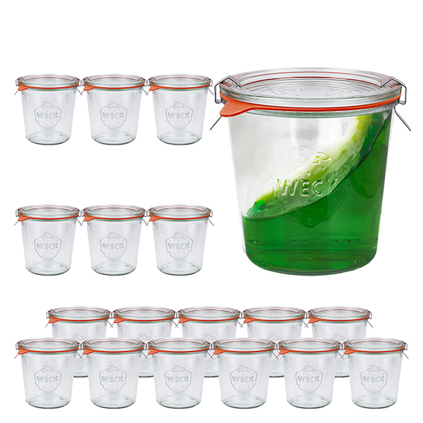 18er Set Weck Gläser 580ml Sturzgläser mit 18 Glasdeckeln, 1