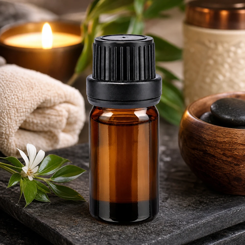 Flacon de pharmacie brun 5ml bouchon vissable noir étanche bouchon d'inviolabilité Flacon en verre ambré de 5 ml muni d'un bouchon noir de 11 mm, entre les pierres de massage et les bougies parfumées