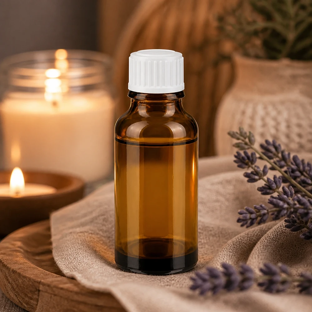 Kompakte 20ml Braunglasflasche mit kindersicherem Weißverschluss für Duftöle und Essenzen