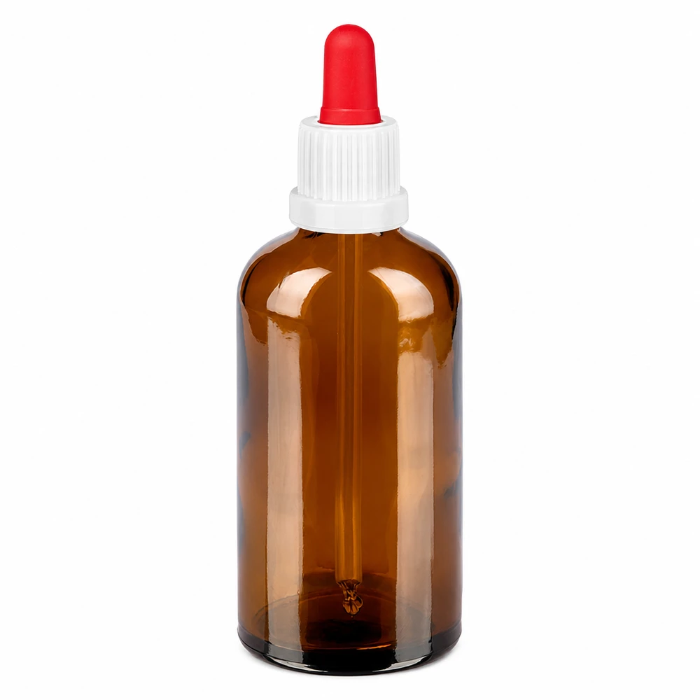 100ml Pipettenflasche weiß/rot Originalitätsverschluss BrownLine UT18/100 Laborflasche 100ml braun mit Tropfpipette für pharmazeutische und kosmetische Anwendungen