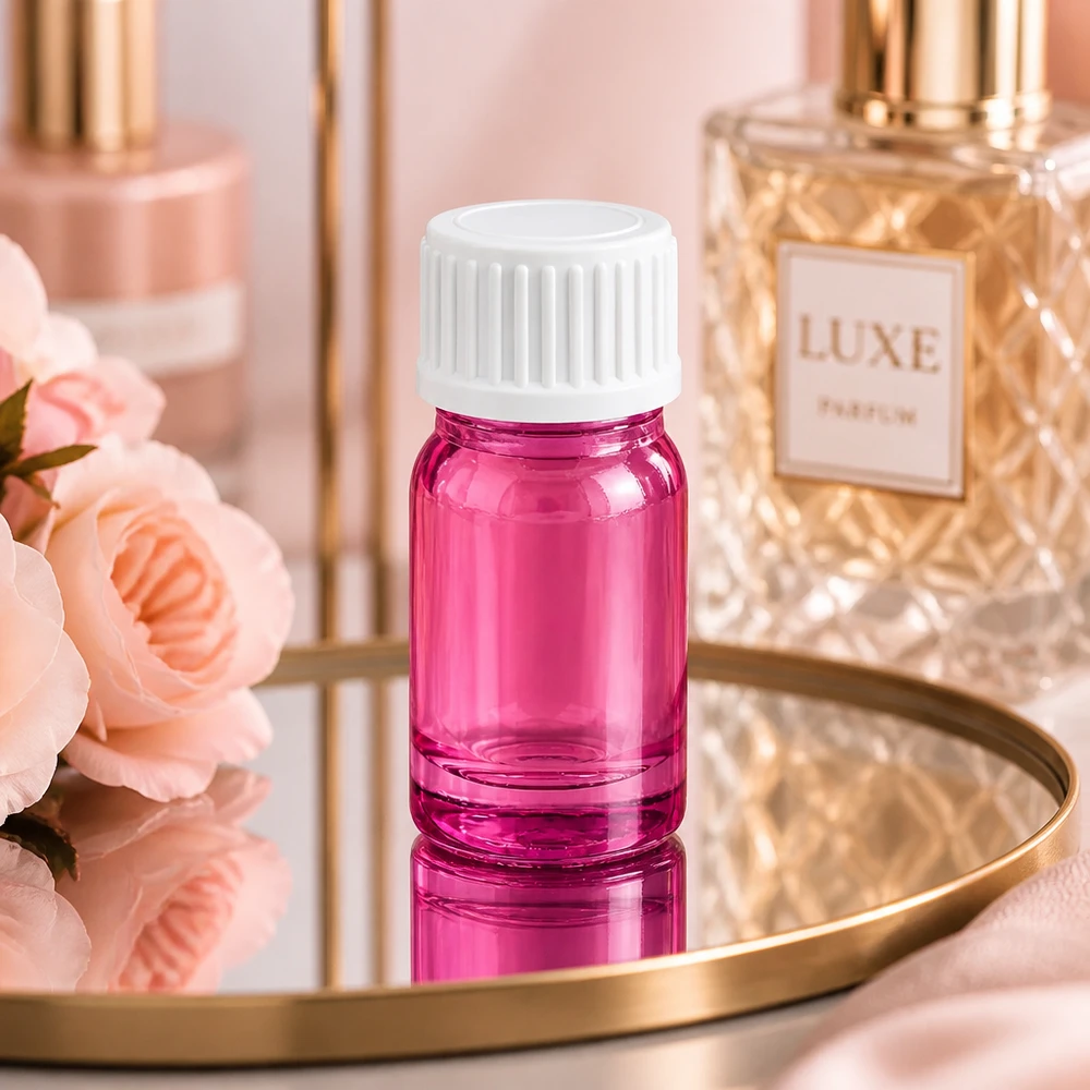 5ml (Globuli)Flasche 3mm Giessring weiß Standard PurpleLine UT18/5 Elegante 5ml Glasflasche in Pink mit weißer Kappe perfekt für Beauty-Samples und Testgrößen
