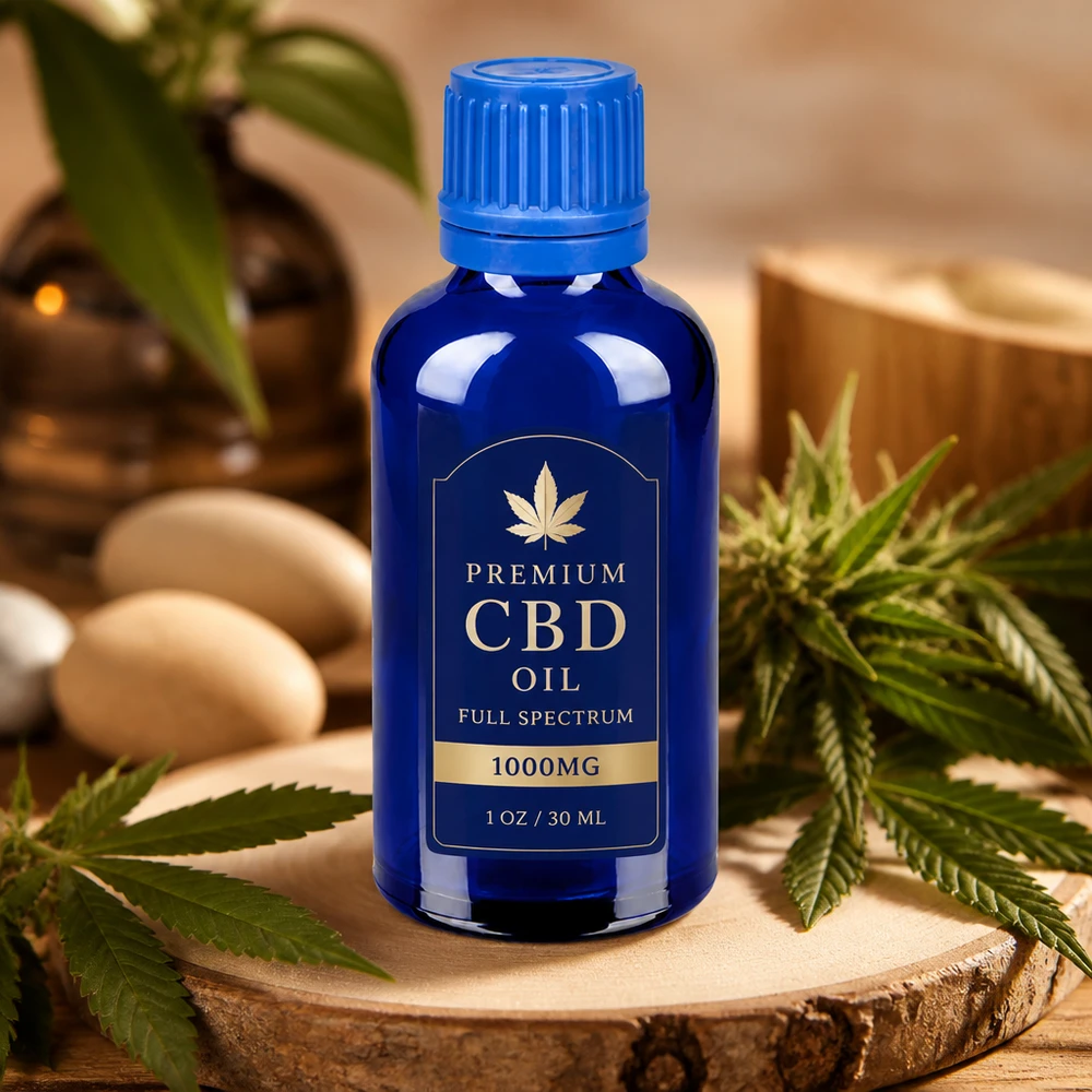 Elegante flacone in vetro da 50 ml di colore blu intenso, perfetto per prodotti wellness di alta qualità