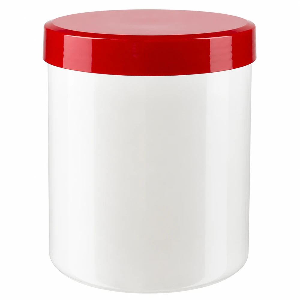 Runde Salbendose 75g weiss PP-Kunststoff mit rotem Verschlussdeckel