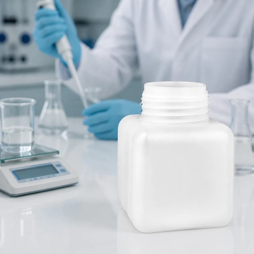 Bouteille transparente en PE-HD de 500 ml, à col large, couleur naturelle, pour poudres, liquides et granulés