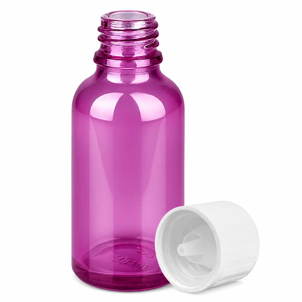 30ml Tropfflasche 1.2mm weiß Standard Kindersicher PurpleLine.UT18/30 Kindersichere 30ml Tropfflasche in Purple für sichere Aufbewahrung von Tinkturen und Extrakten