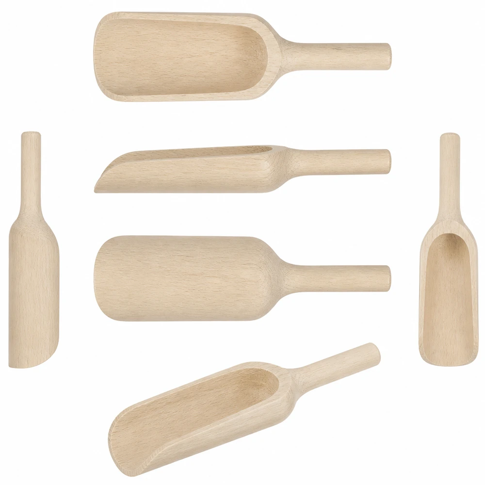 Pala di legno misura L a forma piatta lunga 18 cm Holzschaufeln Set verschiedene Größen und Formen aus natürlichem Holz - Küchenhelfer für Gewürze Mehl und Backen