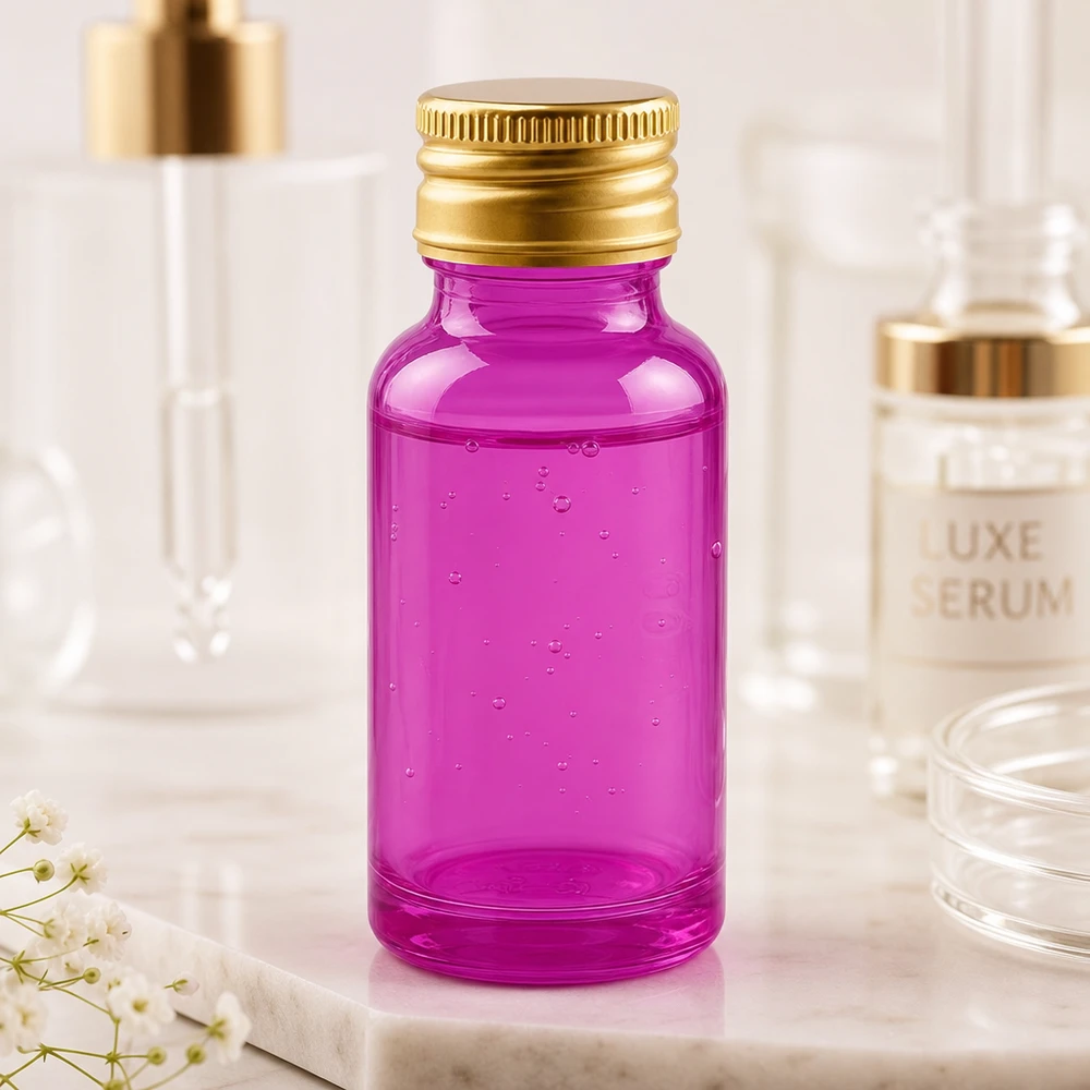 20ml Flasche 11mm Schraubverschluss Alu-Gold Standard PurpleLine. UT18/20 Dekorative violette 20ml Glasflasche mit glänzendem Aluverschluss für edle Präsentation