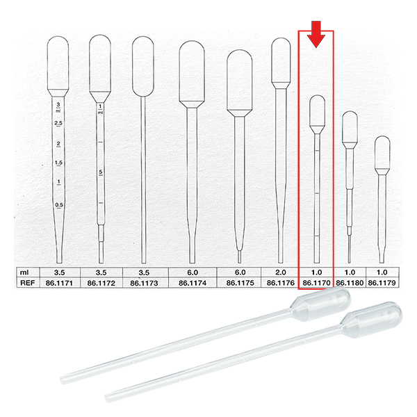 Pipetta di trasferimento, volume nominale: 1 ml, (LxL): 115 x 10 mm, mate Pipetta di trasferimento, volume nominale: 1 ml, (LxL): 115 x 10 mm, mate