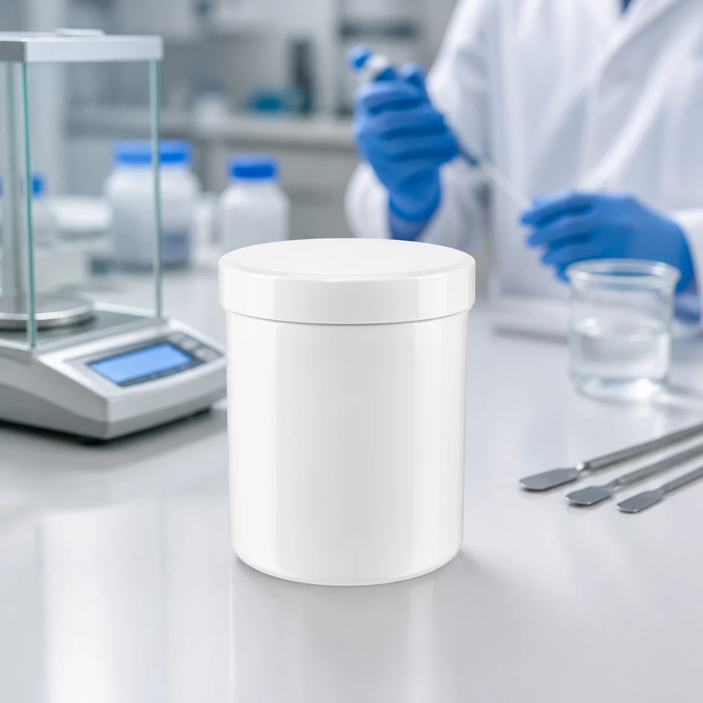 Pot à onguent blanc 300 g avec couvercle blanc (PP) Cruche à col large de 300 g en plastique PP léger, de couleur blanc pur, avec un bouchon à vis sécurisé