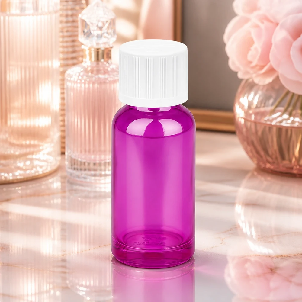 20ml Flasche 11mm Schraubverschluss weiß Standard Kindersicher PurpleLine UT18/20 20ml Designer-Flasche in Violett mit weißem Deckel für stilvolle Aufbewahrung von Essenzen