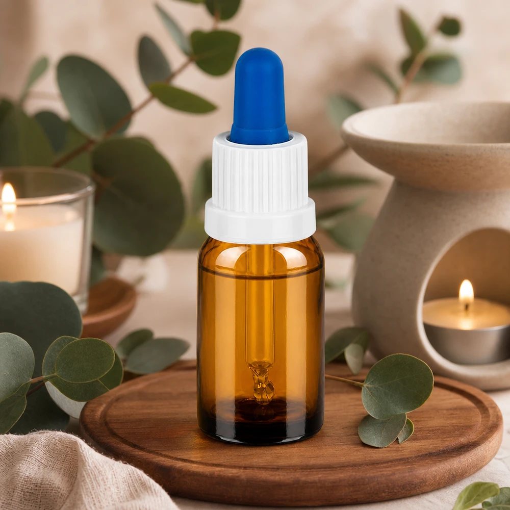 Flacone per pipette da 10 ml di alta qualità BrownLine con protezione UV e preciso puntale di dosaggio blu