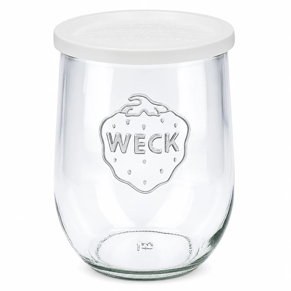 Barattolo a tulipano da 1062 ml con coperchio salvafreschezza WECK RR100 WECK vaso a tulipano 1062ml con coperchio bianco freschezza RR100 vaso per conserve con logo trasparente