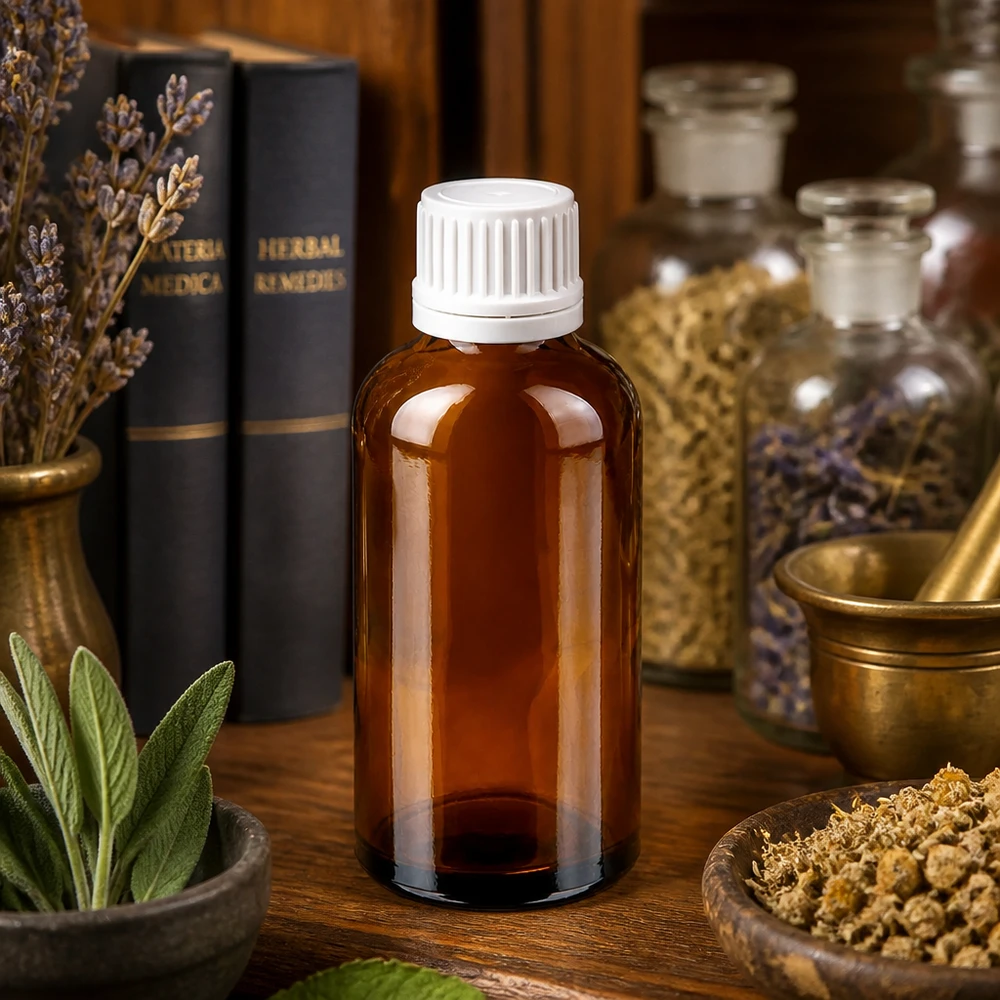 50ml Flasche 11mm Schraubverschluss weiß Originalitätsverschluss BrownLine UT18/50 Premium 50ml Glasflasche in Apothekerqualität mit dichtem Verschluss für Wirkstoffe