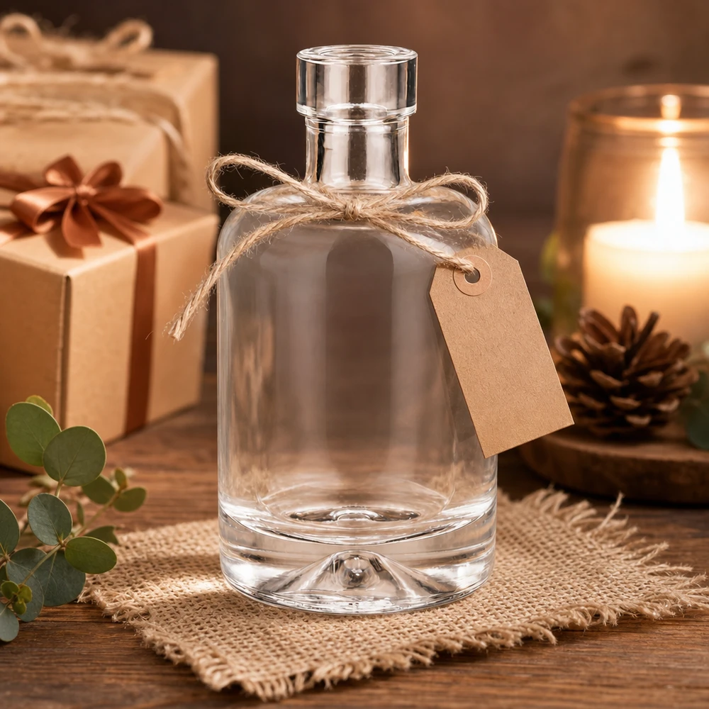 Bottiglia di vetro da 50 ml Amelie vuota con decorazione regalo e candela mostra nobile presentazione come confezione regalo