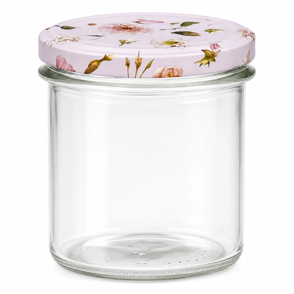 Barattolo da 350 ml con coperchio a fiore rosa BasicSeal barattolo per conserve trasparente barattolo per marmellata barattolo per la conservazione
