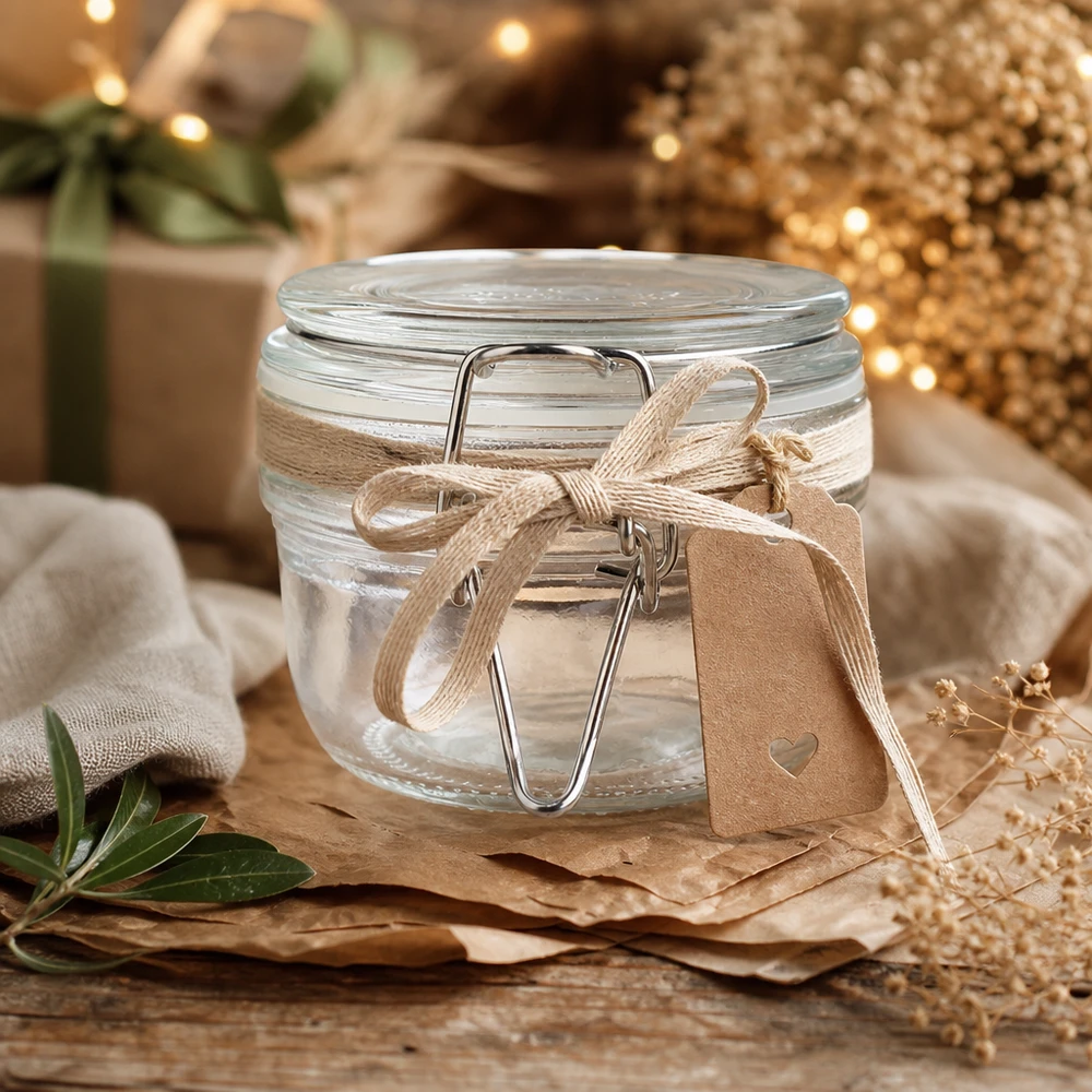 200ml Vorratsglas mit Silikonring und Bügelverschluss UNiTWIST Barattolo decorativo da 200 ml con nastro da regalo rustico per un uso elegante in cucina