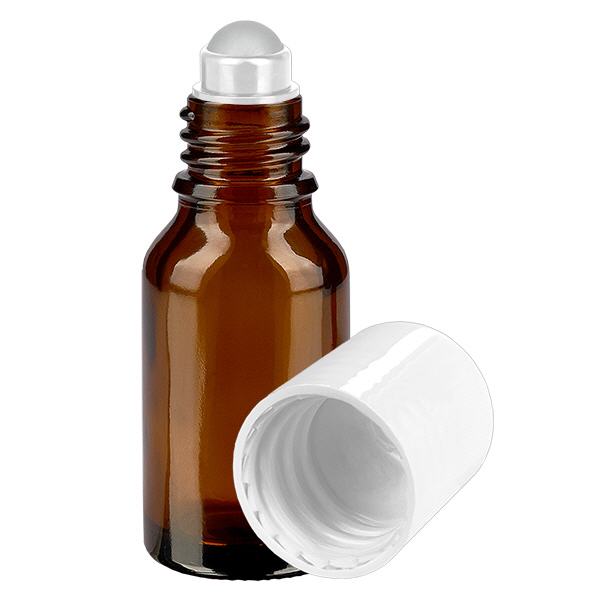 Bottiglia da farmacia marrone 15ml tappo roll-on bianco Bottiglia da farmacia marrone 15ml tappo roll-on bianco