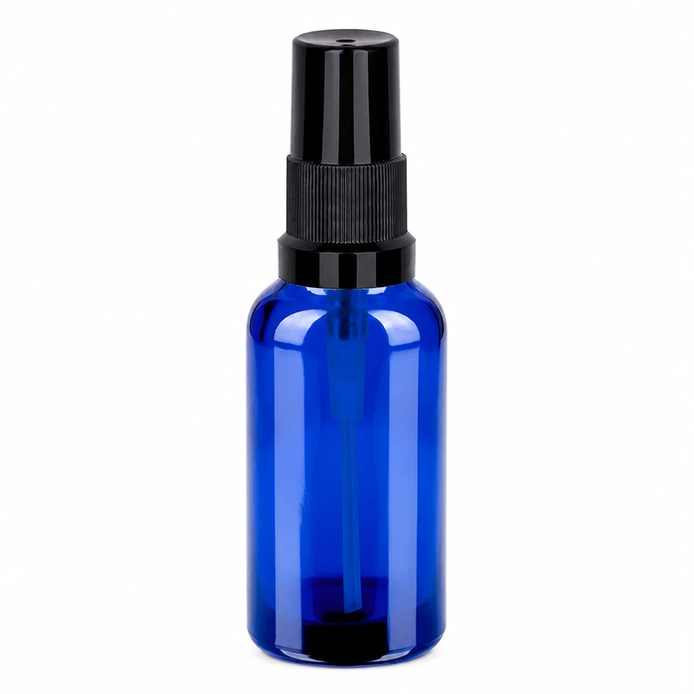Vaporisateur 30ml noir STD BlueLine UT18/30 Vaporisateur en verre de haute qualité de 30ml en bleu avec un bouchon noir robuste