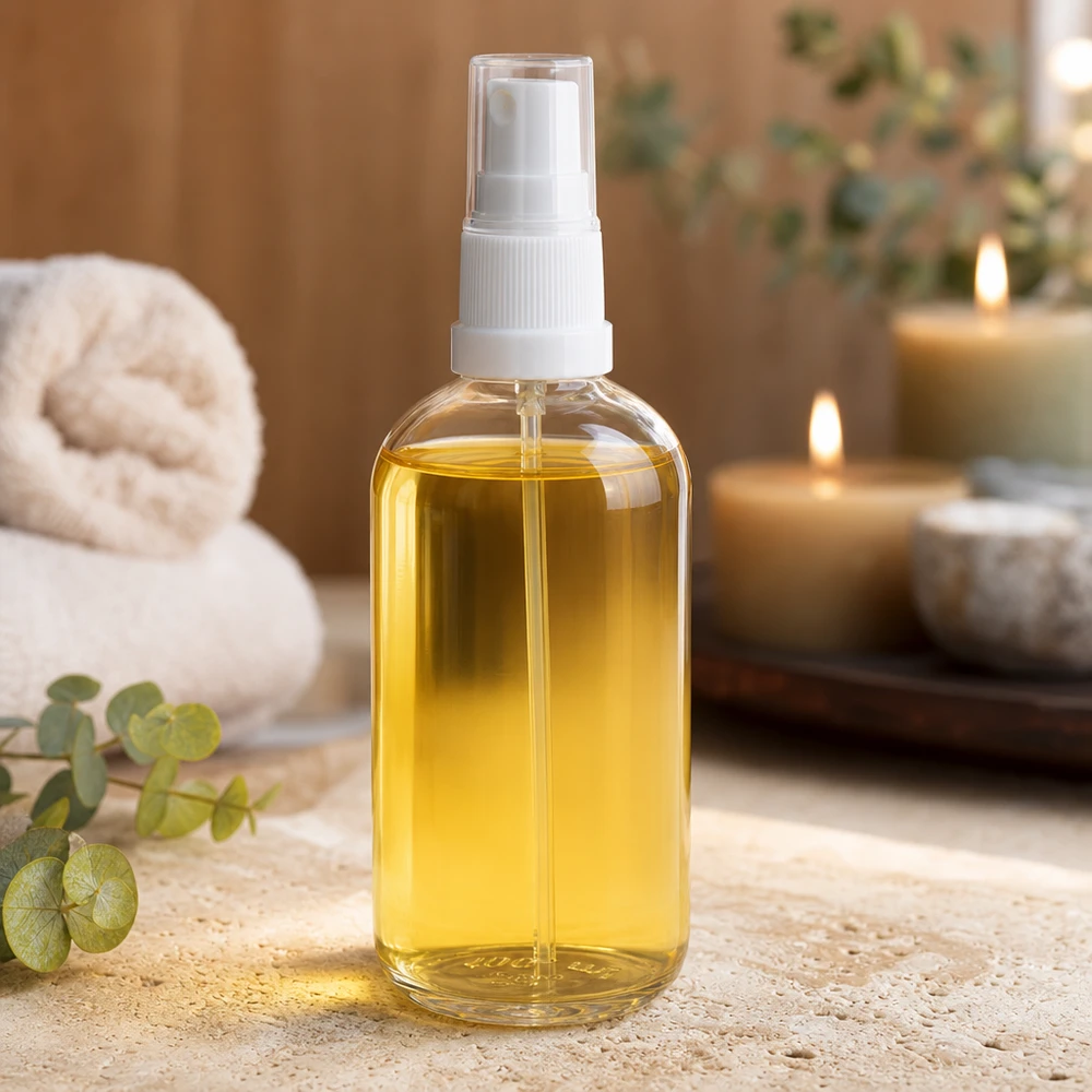 Flacone spray da 100 ml bianco/trasparente STD ClearLine UT18/100 Flacone in vetro da 100 ml ClearLine UT18 con nebulizzatore bianco per olio benessere Spa Ambiente