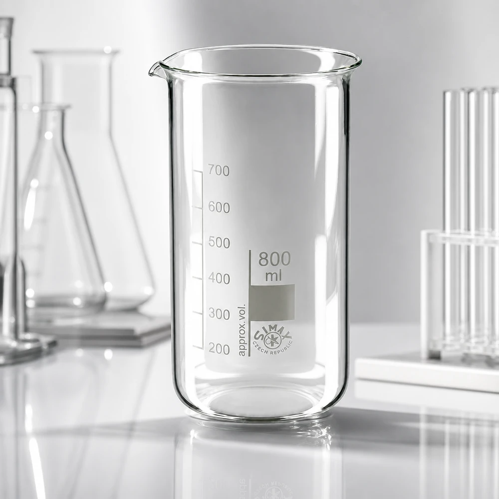 Bicchiere da 800 ml in vetro borosilicato, forma alta Becher da laboratorio trasparente da 800 ml, modello alto, in vetro borosilicato resistente al calore, prodotto da SIMAX