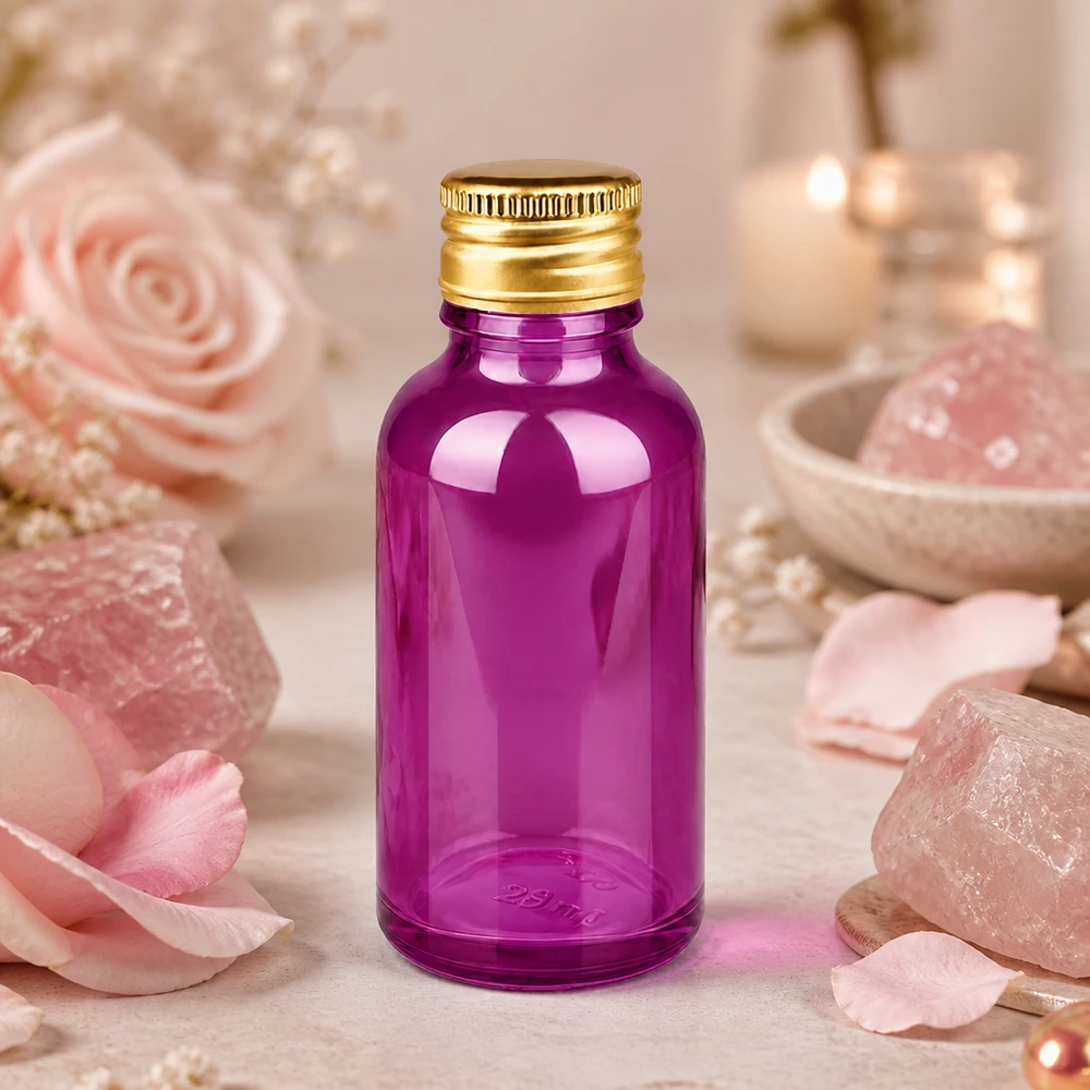 30ml Flasche 11mm Schraubverschluss Alu-Gold Standard PurpleLine. UT18/30 Apotheker-Qualität 30ml Purpurflasche mit pharmazeutischem Standard für medizinische Anwendungen