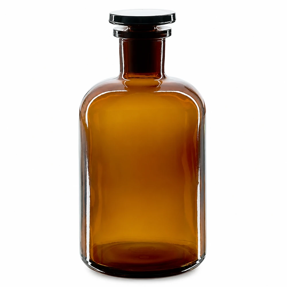 Fiaschetta marrone a spalla arrotondata da 500 ml con tappo in vetro, a collo stretto, per applicazioni di laboratorio
