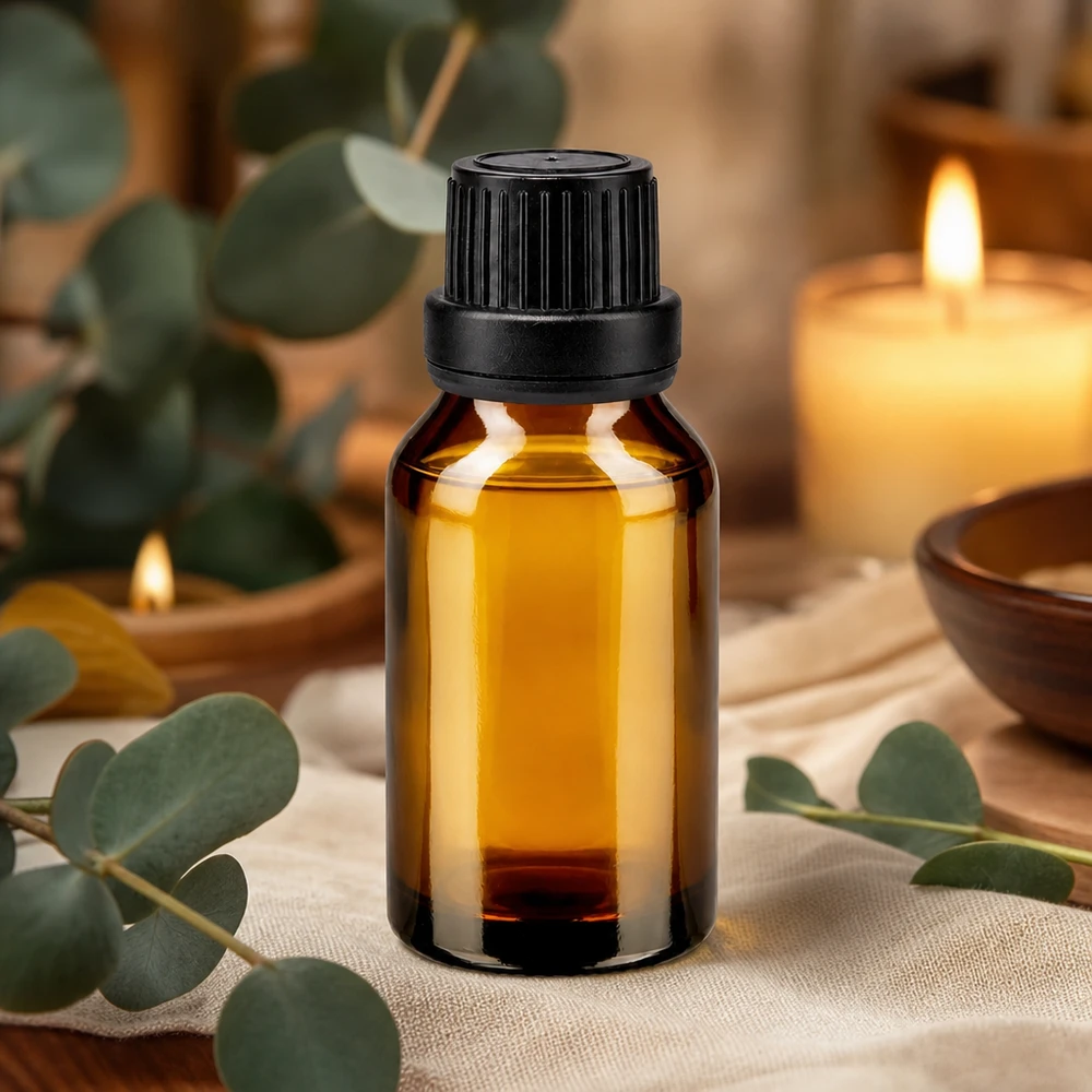 Bottiglia da farmacia marrone 15ml con tappo contagocce. Pr. 2mm nero OV Flacone in vetro color ambra da 15 ml con tappo a vite nero per oli essenziali