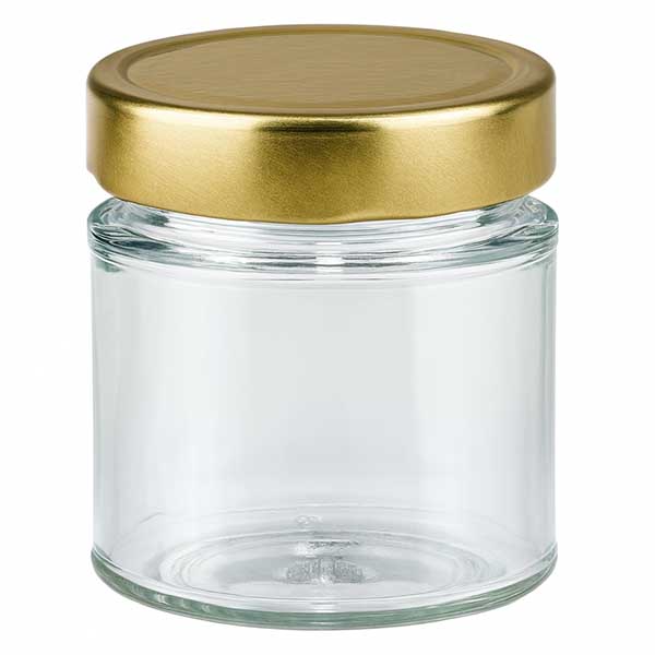 Barattolo rotondo da 154 ml con coperchio BasicSeal dorato barattolo vuoto trasparente per marmellata barattolo per conserve di miele