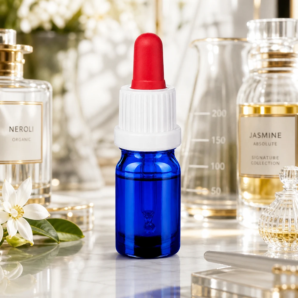 Pratico flacone in vetro da 5 ml con puntale rosso per dosare con precisione i principi attivi.