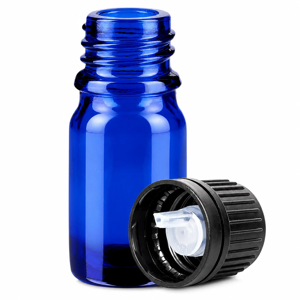 Flacone contagocce compatto da 5 ml in vetro blu con apertura da 1 mm per farmaci ed estratti