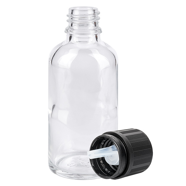 50ml Tropfflasche 1mm schwarz Originalitätsverschluss Kindersicherung Blindenwarnsymbol ClearLine UT18/50