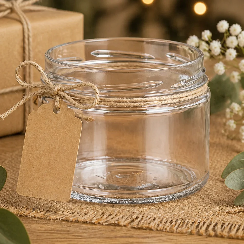 UNiTWIST Runda540 tumbler 540ml TO100 con nastro di rafia ed etichetta regalo decorata su uno sfondo rustico di iuta