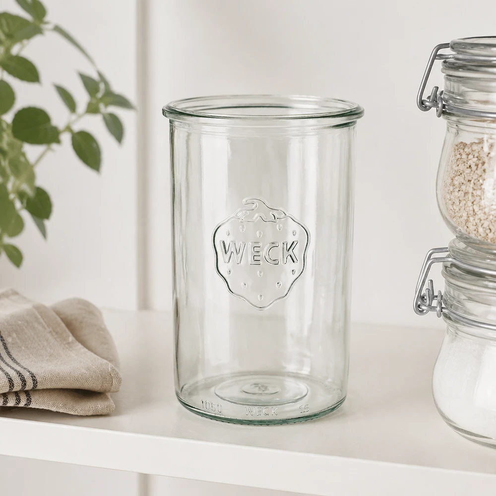 Barattolo di vetro WECK RR100 da 1000 ml WECK 1000ml RR100 vaso in vetro trasparente con logo WECK per conservare e fare scorta in cucina