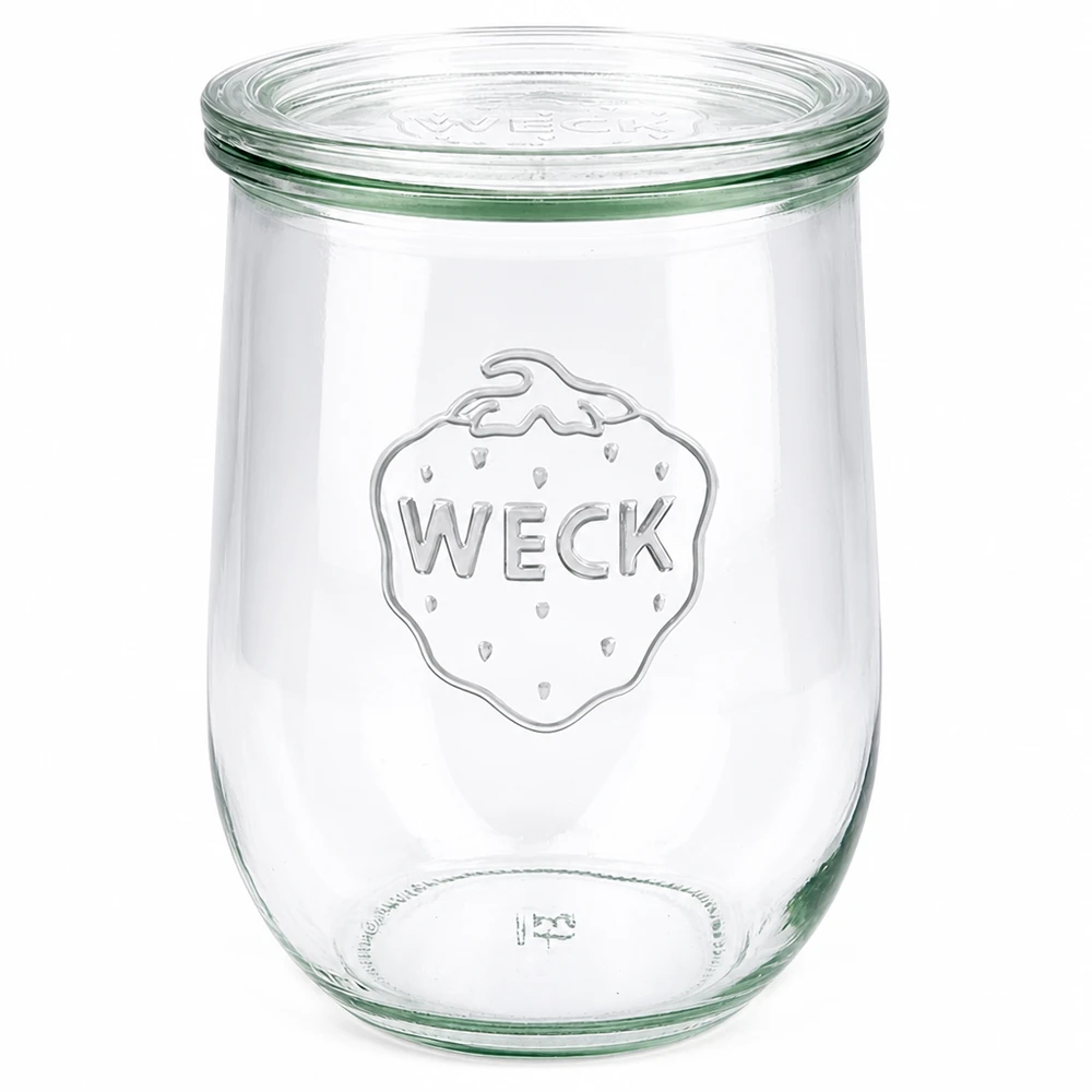 Barattolo a tulipano da 1062 ml con coperchio in vetro WECK RR100 WECK vaso a tulipano 1062ml con coperchio in vetro RR100 vaso per conserve trasparente con logo WECK in rilievo