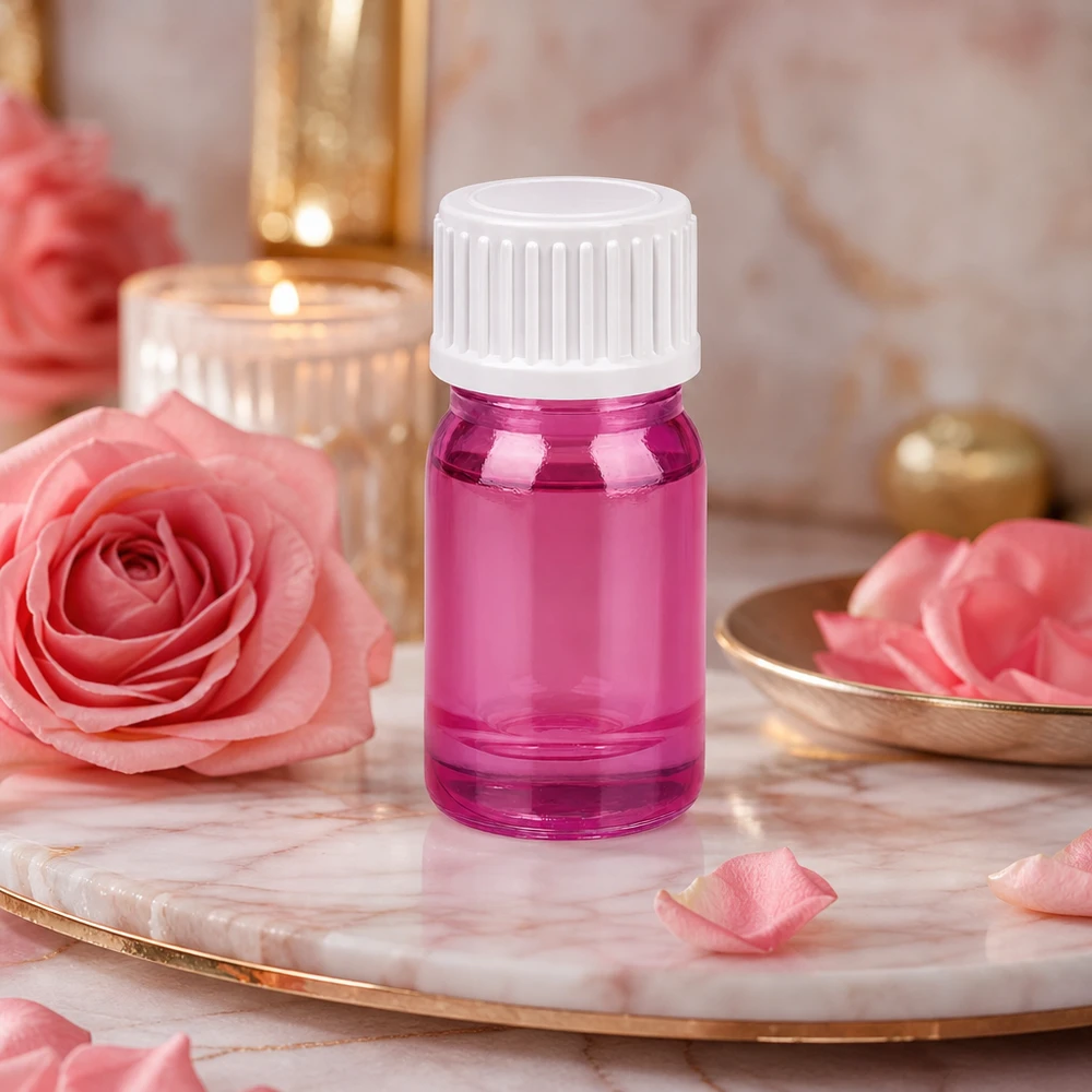 5ml (Globuli)Flasche 3mm Giessring weiß Standard PurpleLine UT18/5 Professionelle 5ml Laborglasware mit lila-rosa Tönung und weißem Verschluss für Wirkstoffe