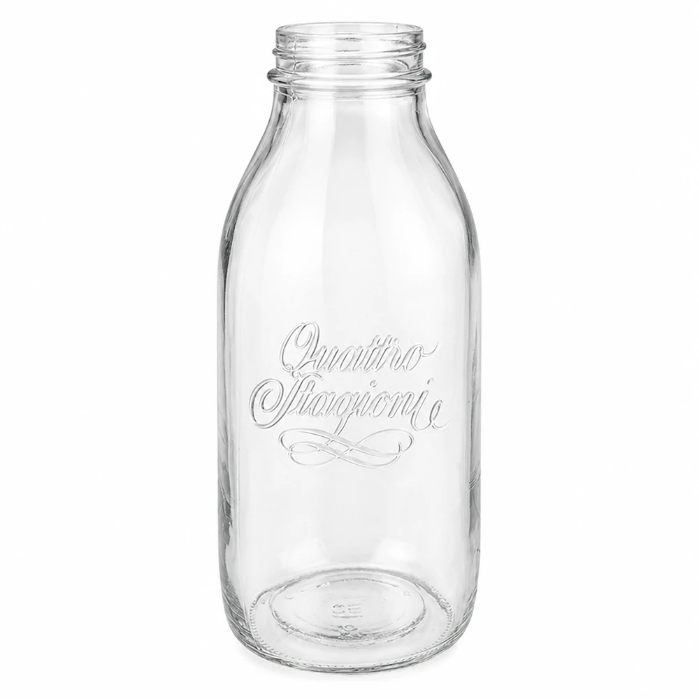 1000ml Glasflasche "Quattro Stagioni" QS56mm Bormioli Rocco Quattro Stagioni 1000ml Weithalsflasche aus Glas mit geprägtem Logo transparent leer
