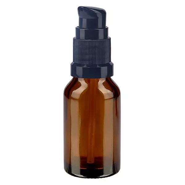 Flacon de pharmacie brun 15ml bouchon pompe noir Std