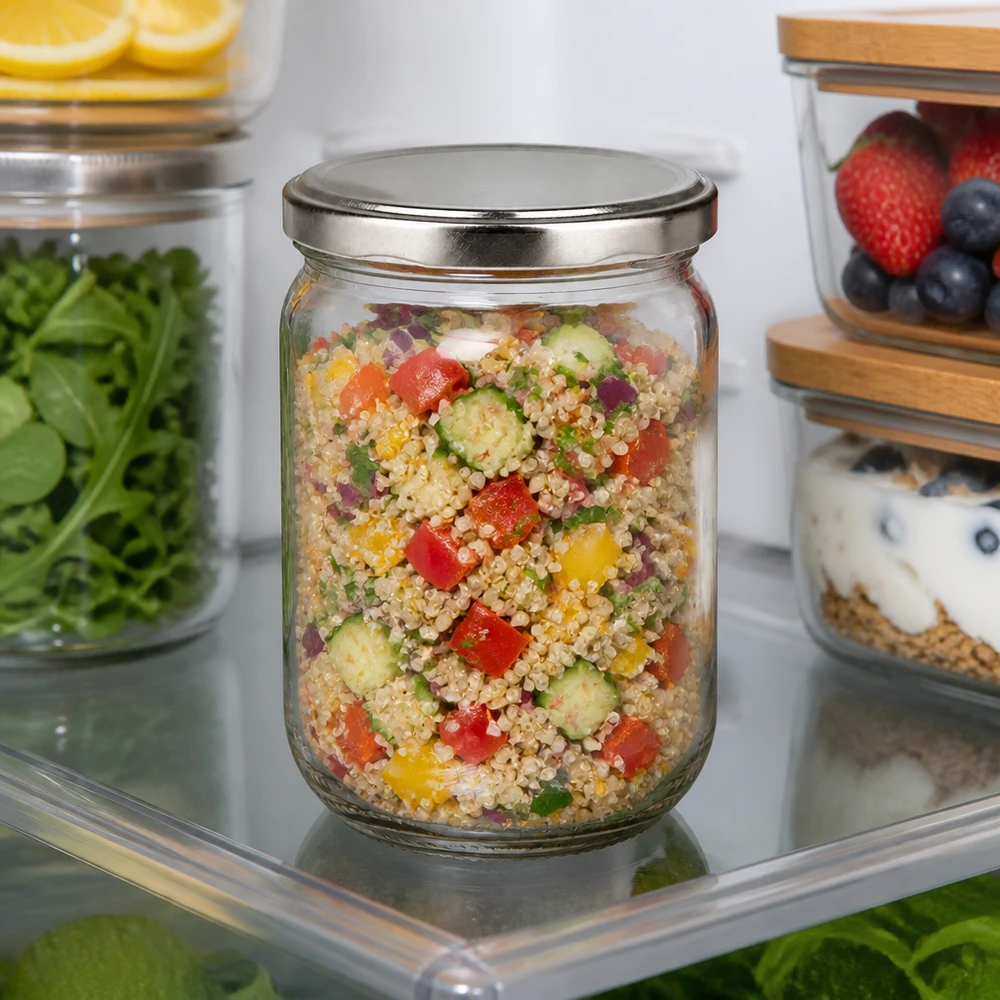 Glasbehälter 555ml mit silbernem Schraubdeckel ideal zur Meal Prep Aufbewahrung