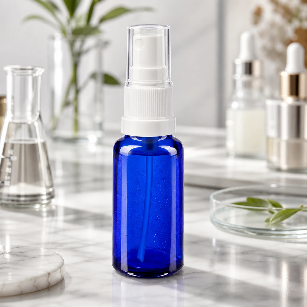 Blauer UV-Schutz Glasbehälter 20ml mit transparenter Kappe für empfindliche Wirkstoffe