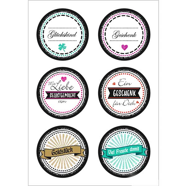 Sticker "Goldstück" (12 adesivi con brillantini) ø34mm Sticker "Goldstück" (12 adesivi con brillantini) ø34mm