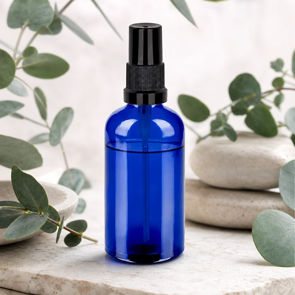 100ml Sprayflasche schwarz Standardverschluss BlueLine UT18/100 Premium Glasflasche 100ml mit Sprühkopf - perfekte Dosierung für Parfüm und Essenzen