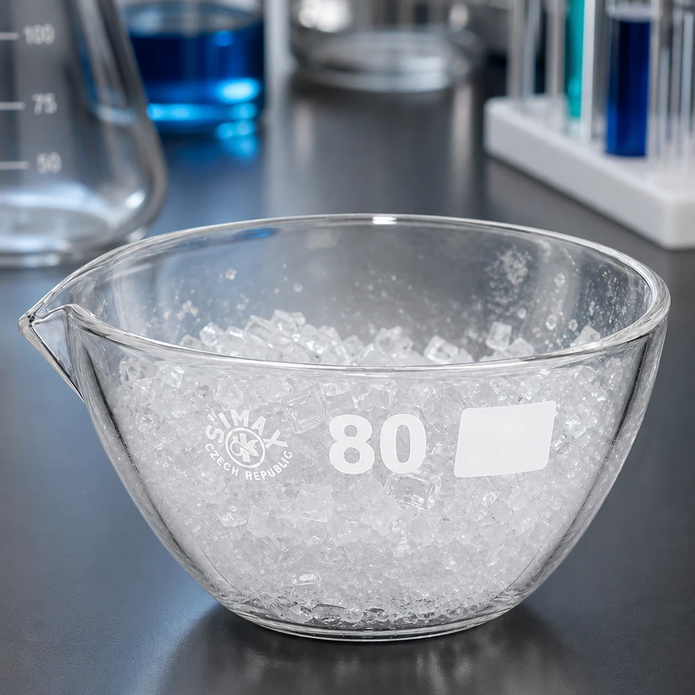 Vaschetta di precisione per vapori 90ml in vetro borosilicato ø80mm con beccuccio per analisi quantitative