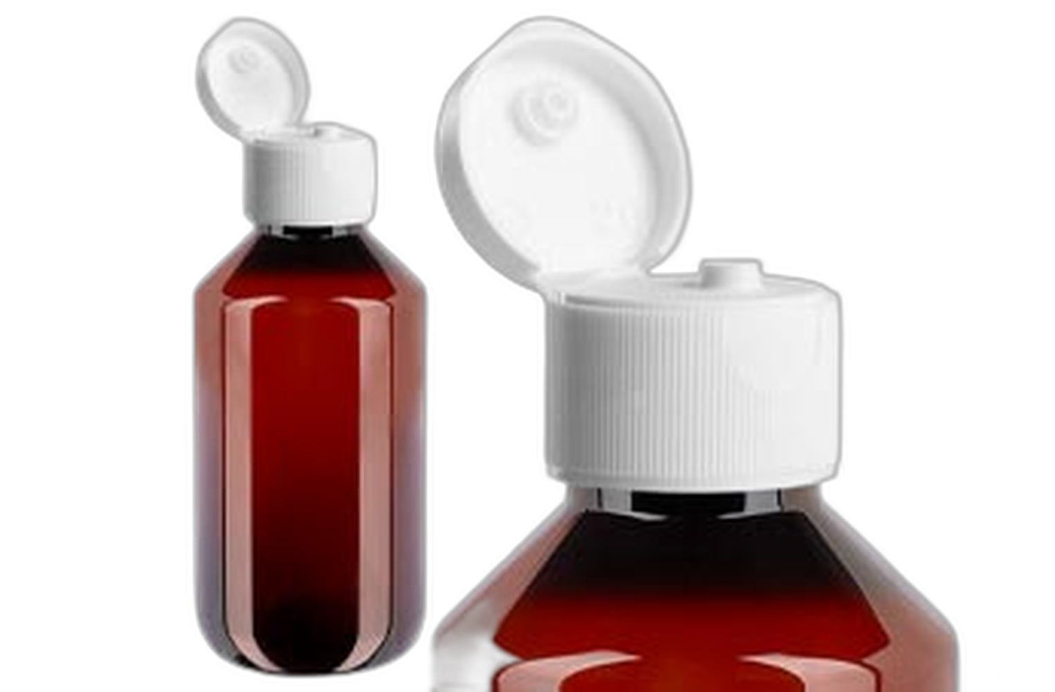Flacon médical en PET brun avec bouchon à rabat