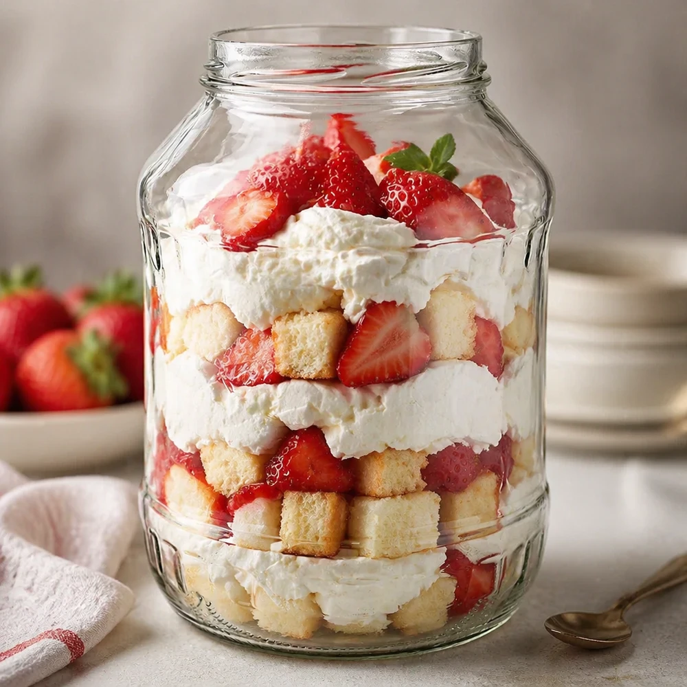 UNiTWIST Runda2650 tumbler 2650ml con dessert a strati di fragole, panna e pezzi di torta TO100 bicchiere da dessert filettato